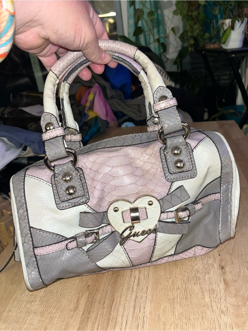 Y2K authentic Guess Patchwork Snake Skin Handbag Purse needs tlc